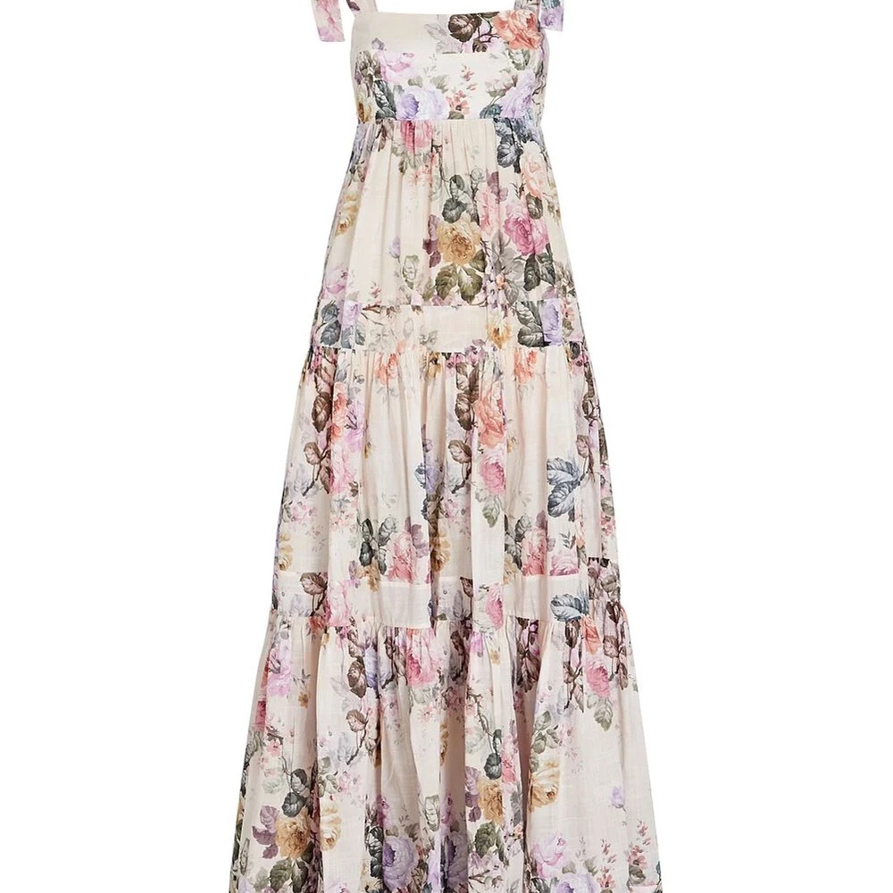Zimmermann Floral Tiered Maxi Dress in White and Pink - Picture 2 of 9